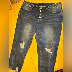 Button Fly Frayed Hem Jeans